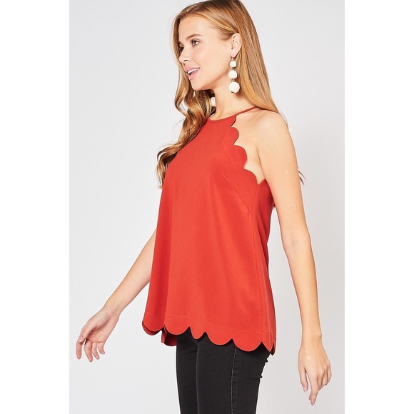 High Neck Scalloped Trim Sleeveless Top - Picture 2 of 8